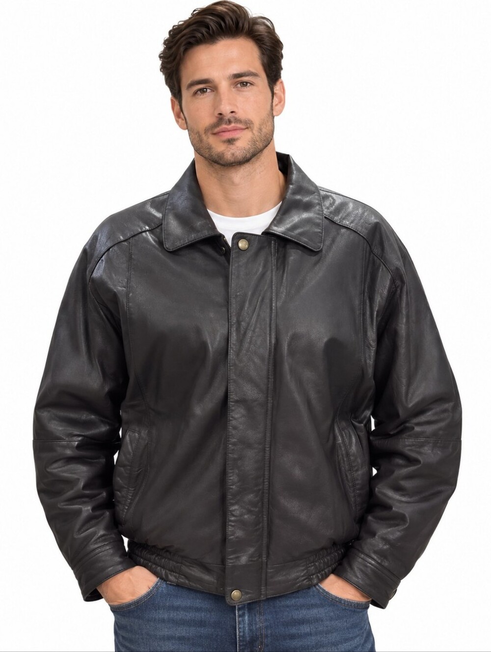 Personal choice leather bomber jacket coat motorcycle w/ doublure filling warm L